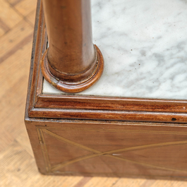 A French wooden console with marble top and bottom, 19th C.