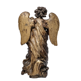 Een eikenhouten sculptuur van een knielende en biddende engel met sporen van polychromie, 17e eeuw