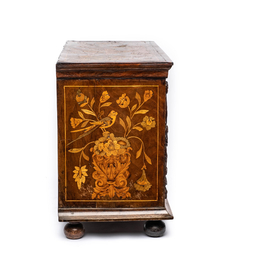 A four-drawer table cabinet with floral marquetry, probably The Netherlands, 18/19th C.