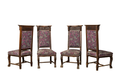 A pair of oak wooden armchairs and four historicism chairs, 19/20th C.