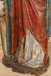 Een grote polychrome houten sculptuur van Sint-Barbara, Zuidelijke Nederlanden, midden 16e eeuw