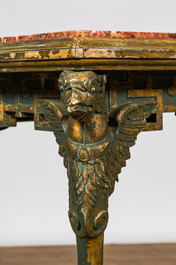 A green patinated and gilt Retour d'Egypte-style side table with marble top, ca. 1900