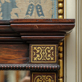 A French Napoleon III-style marble-topped mirror buffet in Boulle-style copper-inlaid wood, 19th C.