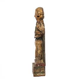 Sainte Barbe en bois sculpt&eacute; et polychrom&eacute;, 17&egrave;me