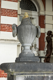 A pair of bluestone garden urns, 19/20th C.