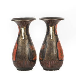 A pair of Japanese lacquered porcelain vases, Meiji, 19th C.