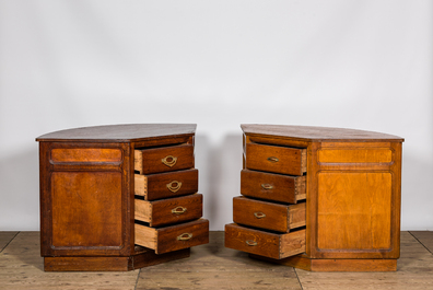 Two oak wooden counters with curved front, 1st half 20th C.