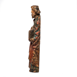 Saint ap&ocirc;tre en bois sculpt&eacute; et polychrom&eacute;, 17&egrave;me
