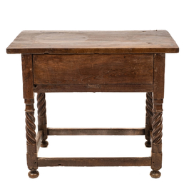 A Spanish walnut table with two drawers, 17th C. with later elements