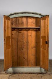 A most probably Austrian patinated wooden two-door linen cupboard, 19th C.