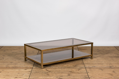 Two rectangular chromed brass and glass coffee tables, 20th C.