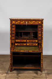 A Dutch floral marquetry 'secr&eacute;taire &agrave; abattant' with marble top, 19th C.