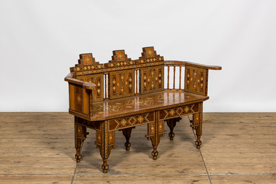 A North African salon set comprising a sofa and two armchairs with intarsia, 20th C.