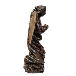 A carved oak figure of a kneeling and praying angel with traces of polychromy, 17th C.