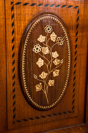 A wooden sideboard with upstand with floral bone inlay, 1st half 20th C.