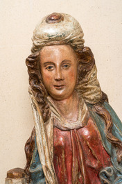 A large polychromed wooden figure of Saint Barbara, Southern Netherlands, mid 16th C.