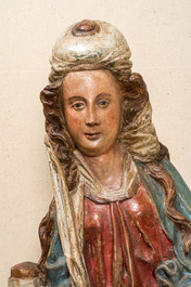 Een grote polychrome houten sculptuur van Sint-Barbara, Zuidelijke Nederlanden, midden 16e eeuw