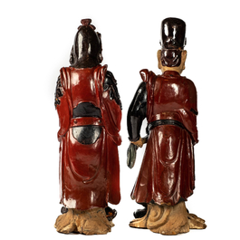 Paire de grands gardiens de temple en bois sculpt&eacute;, Chine, 19&egrave;me