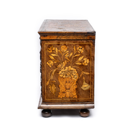 A four-drawer table cabinet with floral marquetry, probably The Netherlands, 18/19th C.
