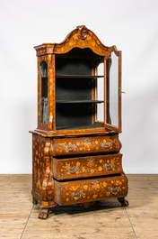 A Dutch Louis XV-style floral marquetry display cabinet, 19th C.