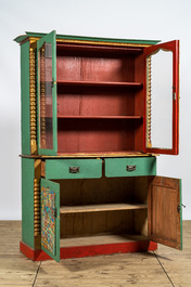 A gilt and polychrome wooden display cabinet, 20th C.