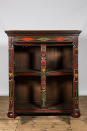 A polychrome wooden four-door cupboard, Alsace, 1st half 19th C.