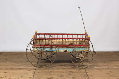 A polychrome wooden cart, 19th C.