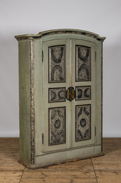 A most probably Austrian patinated wooden two-door linen cupboard, 19th C.