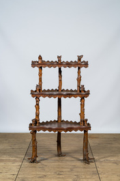 A naturalistic wooden corner rack with three shelves, 19/20th C.