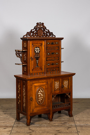 A wooden sideboard with upstand with floral bone inlay, 1st half 20th C.