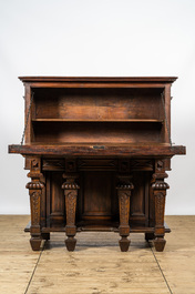 A walnut historicism cabinet on foot, 19th C.