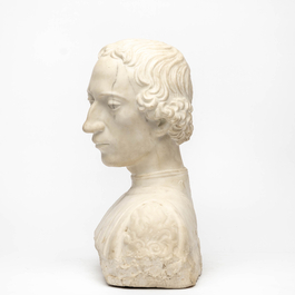 Een Italiaanse witte marmeren buste van een man in Renaissancestijl, 20e eeuw