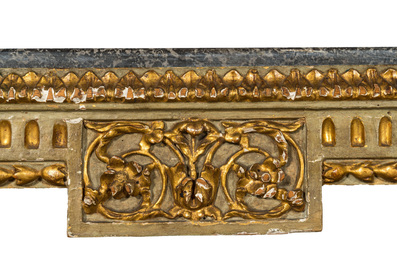 A pair of French gilt and patinated wooden consoles with marble top, 19th C.