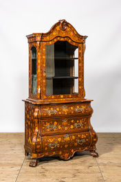 A Dutch Louis XV-style floral marquetry display cabinet, 19th C.