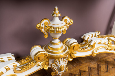 An attractive partly gilt wooden console table with marble top, Italy, 19th C.