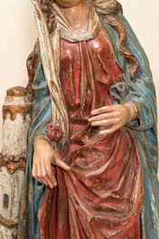 Een grote polychrome houten sculptuur van Sint-Barbara, Zuidelijke Nederlanden, midden 16e eeuw