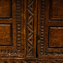 A Spanish walnut table with two drawers, 17th C. with later elements