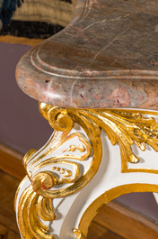 Belle console en bois partiellement dor&eacute; avec le dessus en marbre, Italie, 19&egrave;me