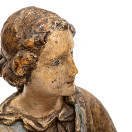 Sainte Anne trinitaire en bois sculpt&eacute;, polychrom&eacute; et dor&eacute;, probablement Italie, 17&egrave;me