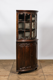 A Louis XV-style walnut corner display cabinet, 19th C.