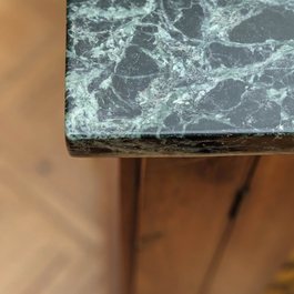 A mahogany low bookcase with a 'vert de mer' marble top, 19th C.