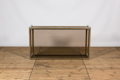 Two rectangular chromed brass and glass coffee tables, 20th C.