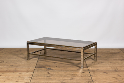 Two rectangular chromed brass and glass coffee tables, 20th C.