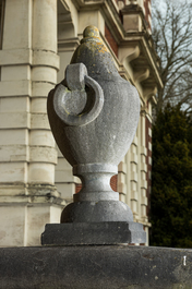 A pair of bluestone garden urns, 19/20th C.