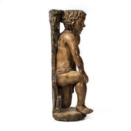 Een houten atlant in de vorm van een knielende knaap, 17e eeuw