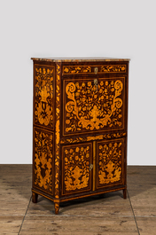 A Dutch floral marquetry 'secr&eacute;taire &agrave; abattant' with marble top, 19th C.