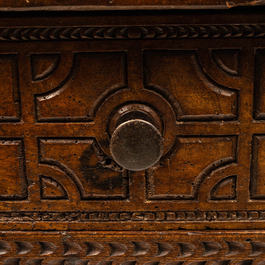 A Spanish walnut table with two drawers, 17th C. with later elements