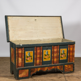 A large possibly Austrian polychrome wooden chest, dated 1788, ca. 1800