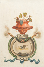 Een polychrome houten neoclassicistische voorzethaard, 20e eeuw