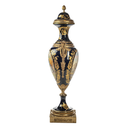 A massive S&egrave;vres-style porcelain lidded vase with gilt bronze mounts, signed Nezini, early 20th C.